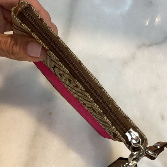 Coach Signature Stripe Plaque Logo Wristlet - Picture 12 of 14